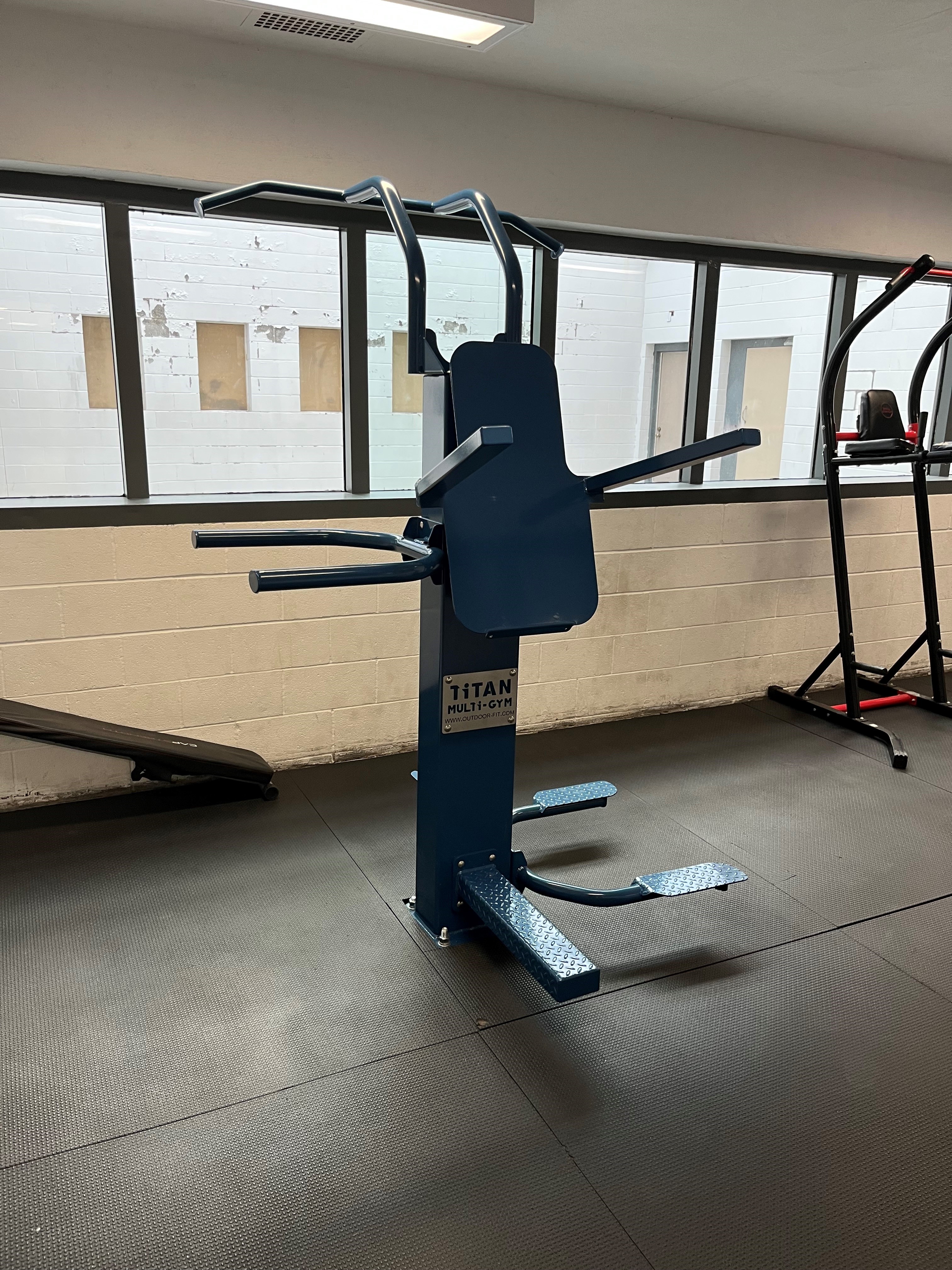 Compact correctional fitness equipment -  the Titan Multigym - designed for small jail recreation areas