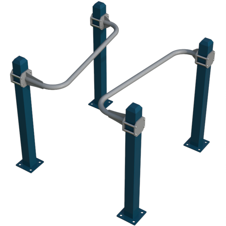 Corrections-Fit parallel dip bars on four steel posts with surface-mount base plates